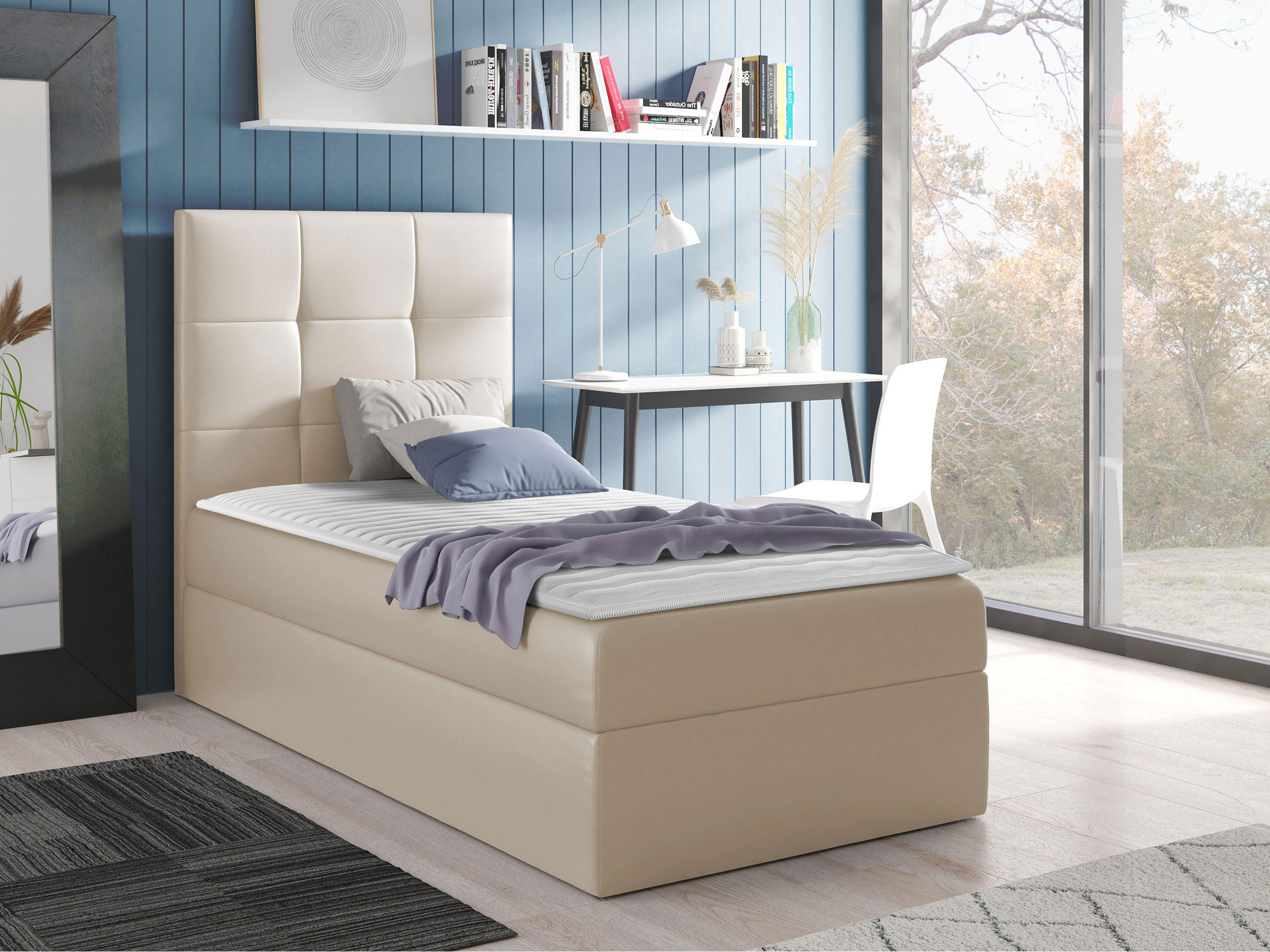 BOXBETT Mini 2, Seite zum Öffnen des Bettkastens: Links - Creme, Holz (100/200cm) - MIRJAN24