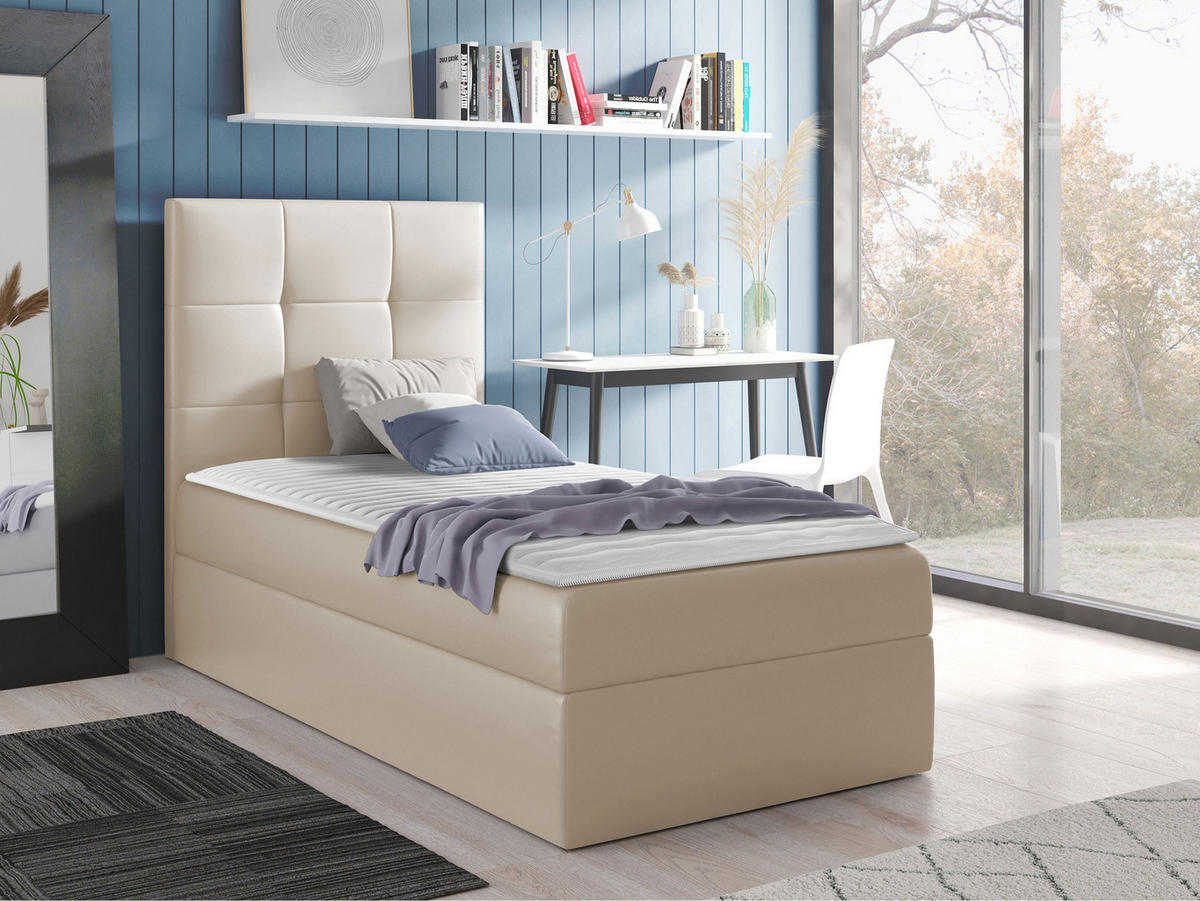 BOXBETT Mini 2, Seite zum Öffnen des Bettkastens: Links - Creme, Holz (80/200cm) - MIRJAN24