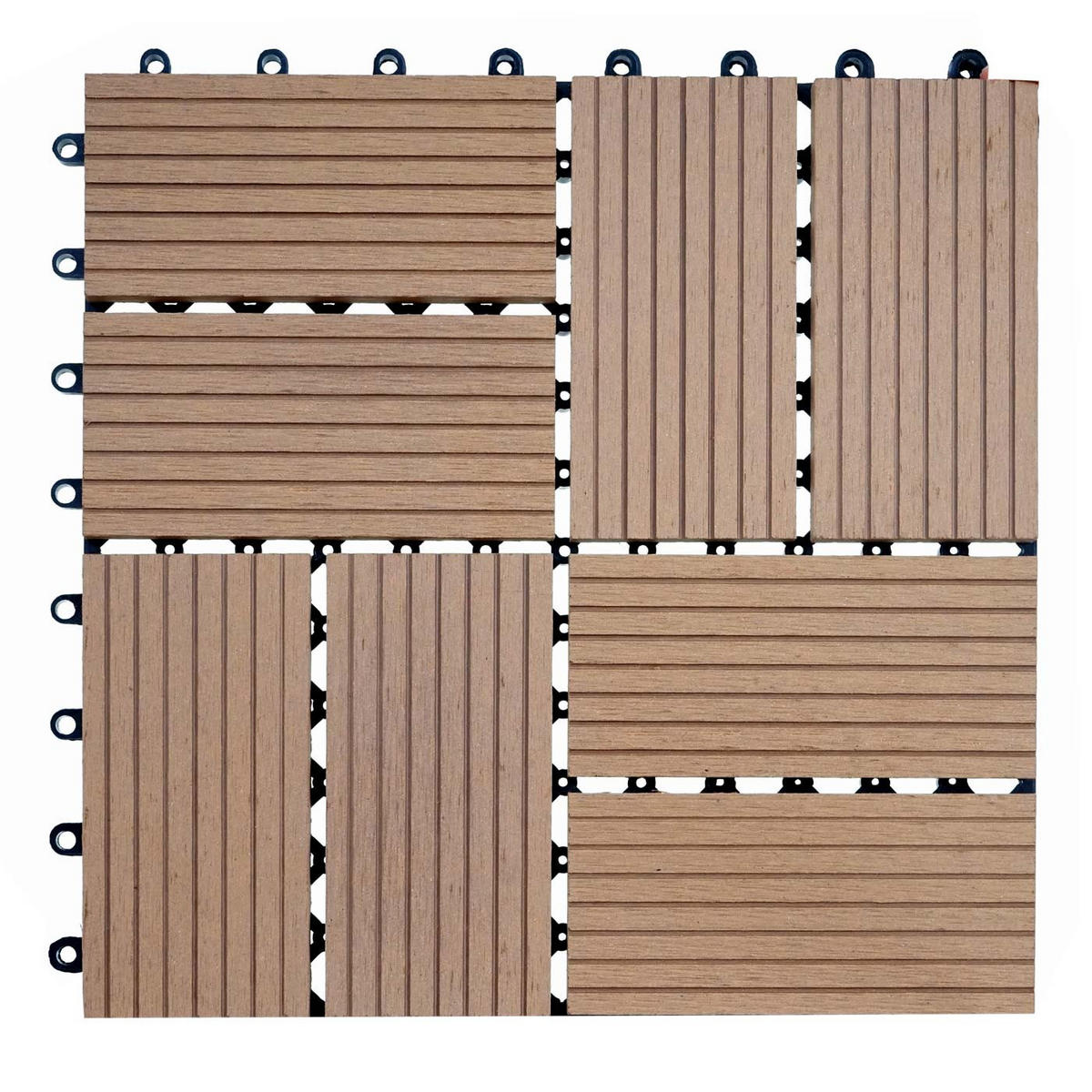 WPC BODENFLIESE 11x 30x30cm Premium Teak Vierecke - Teakfarben, Kunststoff (30/30/2cm) - BERLINLODGE