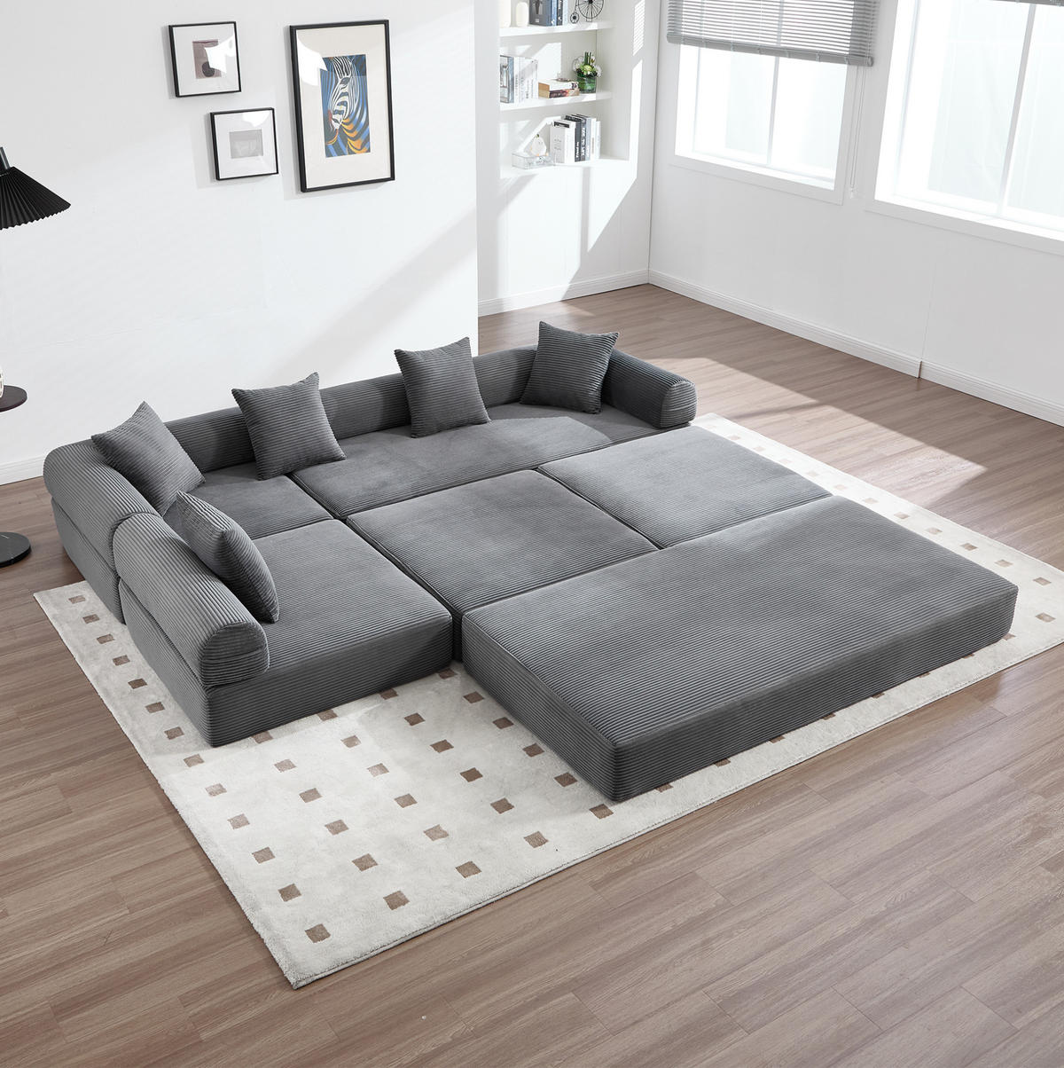 SOFA modular mit Schlaffunktion 270x180 cm Corduroy Dark Gray - Dunkelgrau, Kunststoff (180/64/270cm) - Meubliv