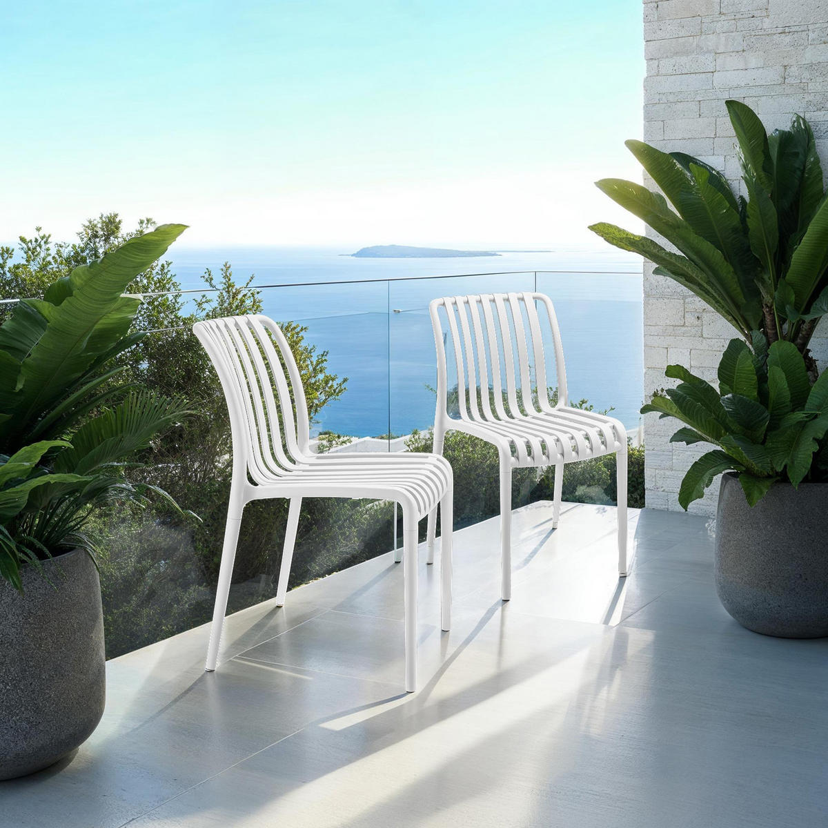GARTENSTÜHLE Alcudia,47 x 58 x 80,5 cm, Belastbarkeit 110 kg,weiß - Creme, Textil (47/80.5/58cm) - tectake