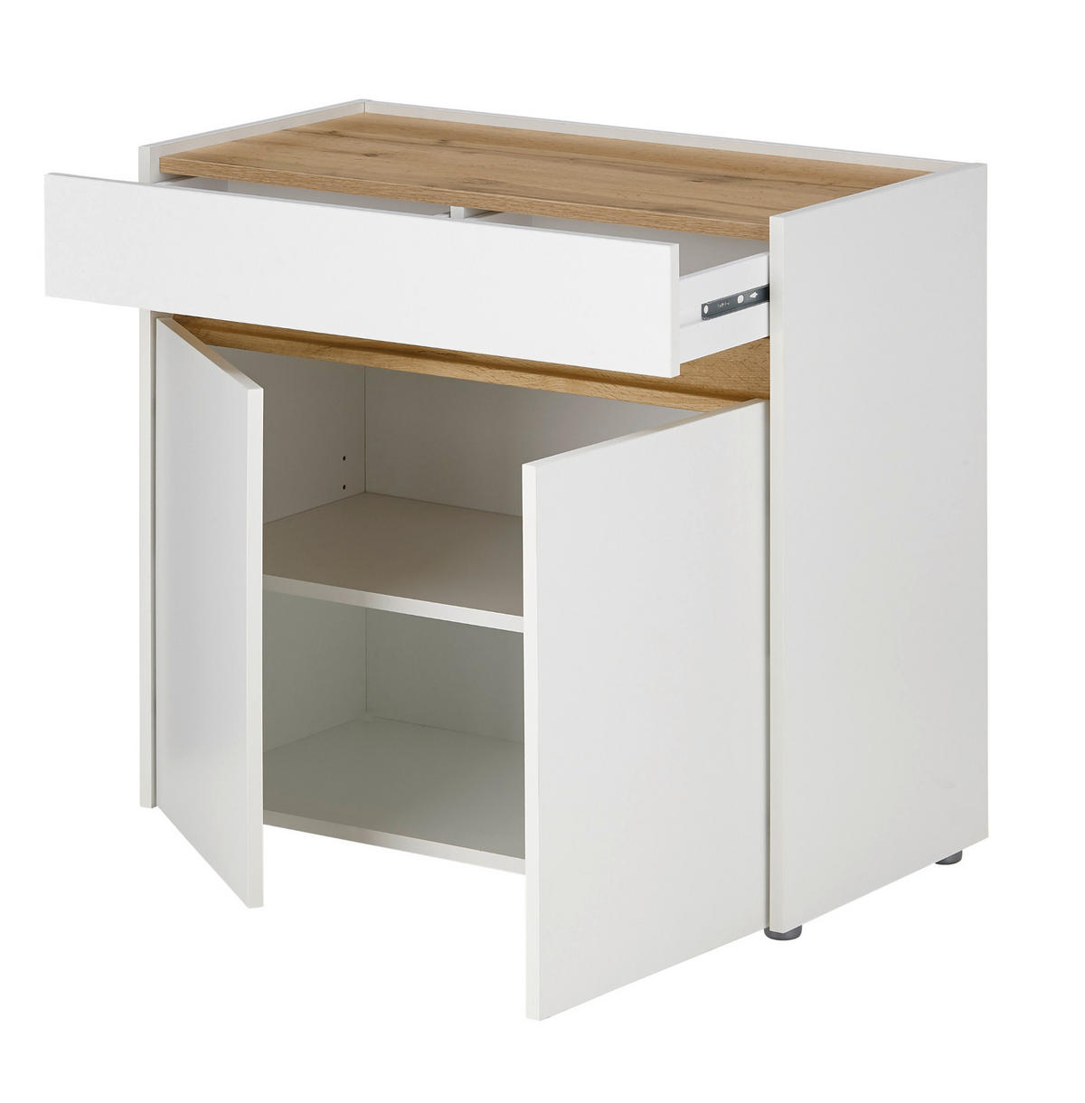 SCHREIBTISCHKOMBINATION 3-teilig weiß, Eiche Wotan 143 cm, Büromöbel Set mit Aktenregal und Kommode - Eichefarben/Silberfarben, Holzwerkstoff/Kunststoff (140/143/76cm) - Furn.Design
