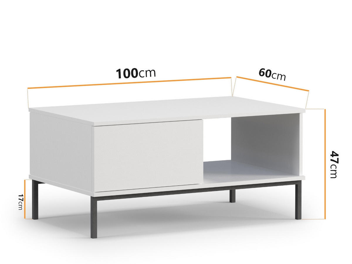 COUCHTISCH Dallas 100x60 cm Weiß - Schwarz/Weiß, Holzwerkstoff/Metall (60/100/47cm) - Ravio