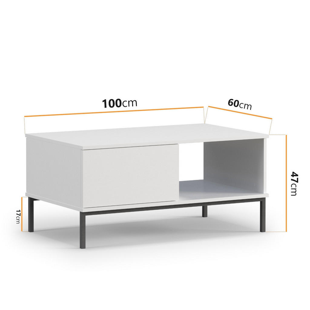 Thumbnail - Ravio Couchtisch, Weiß, Holzwerkstoff, 1 Fächer, 2 Schubladen, Rechteckig,Rechteckig, 100x47x60 cm, Wohnzimmer, Wohnzimm...