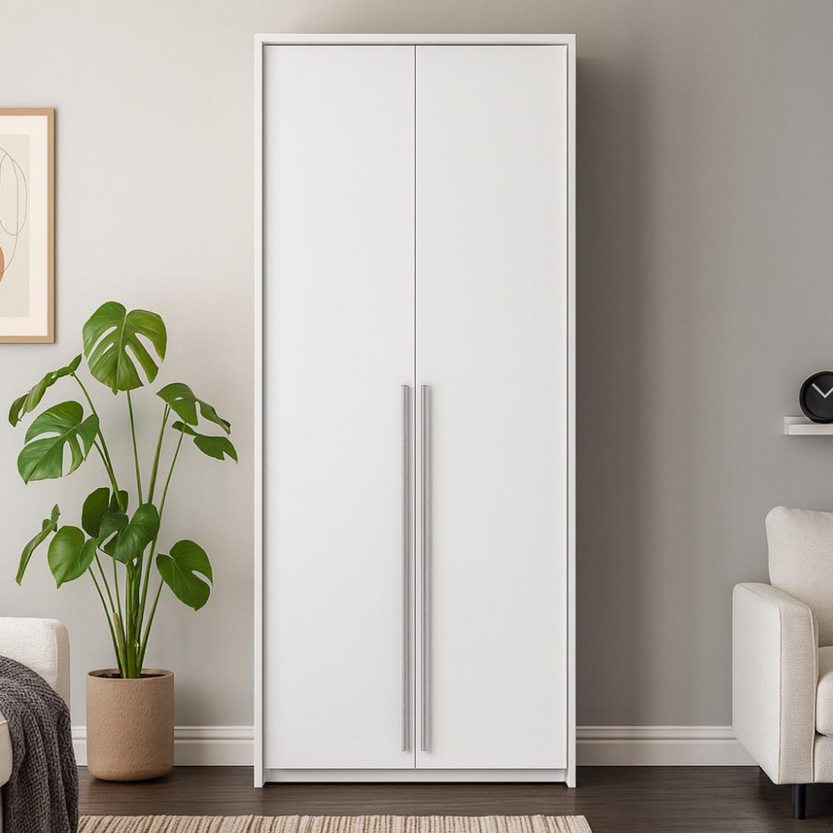 DREHTÜRENSCHRANK Giana mit 2 Türen, 105 cm, Weiß - Weiß, Holzwerkstoff (105/215/64.5cm) - Beautysofa