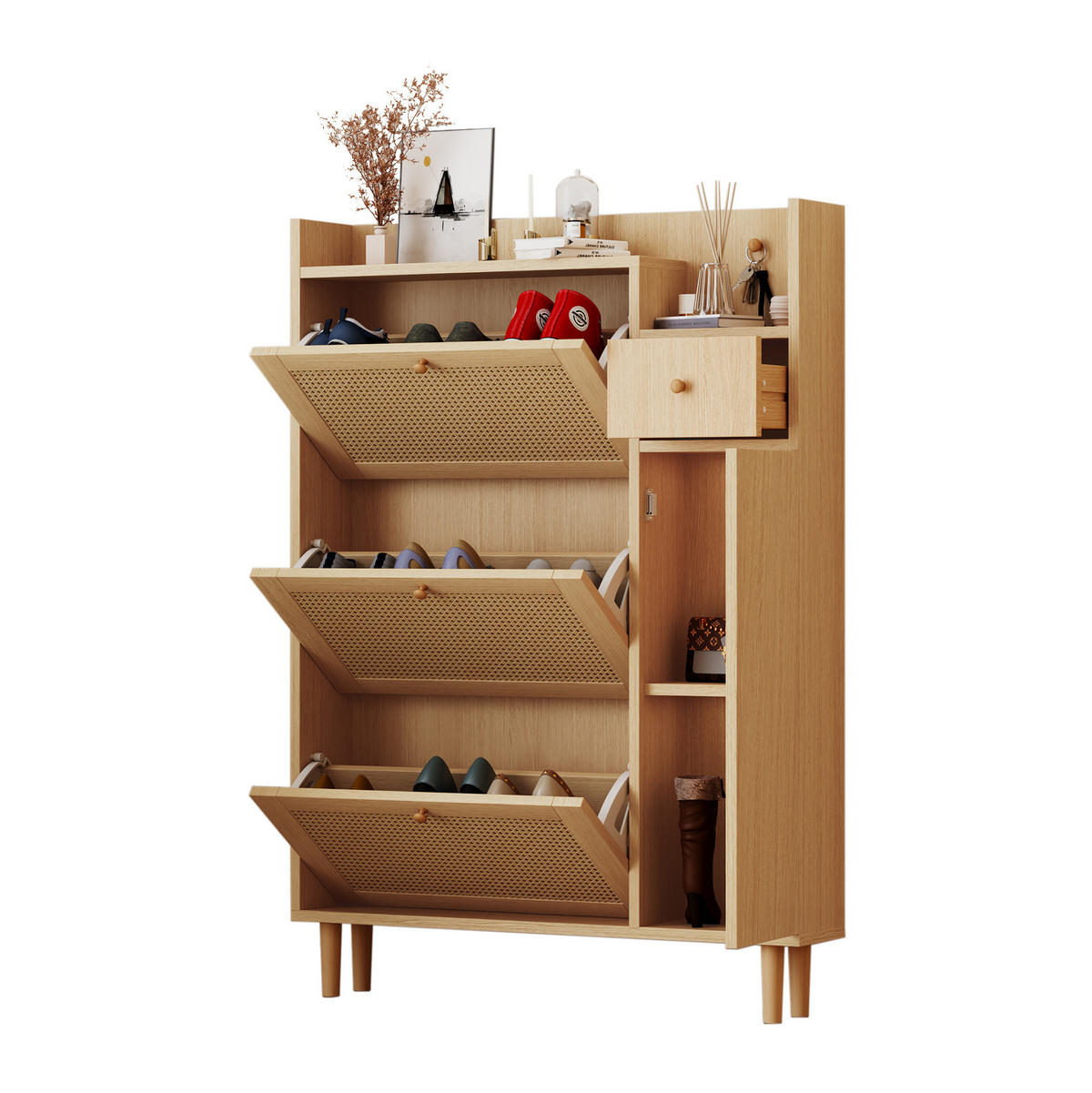 SCHUHSCHRANK 90/125/17 cm in Natur mit 3 Klappen und 1 Schublade - Naturfarben, Holzwerkstoff (90/125/17cm) - Flora Grace
