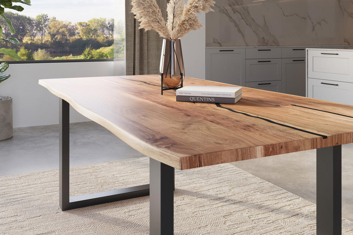 ESSTISCH POLLY - Beige/Schwarz, Holz/Metall (100/220/77cm) - SAM