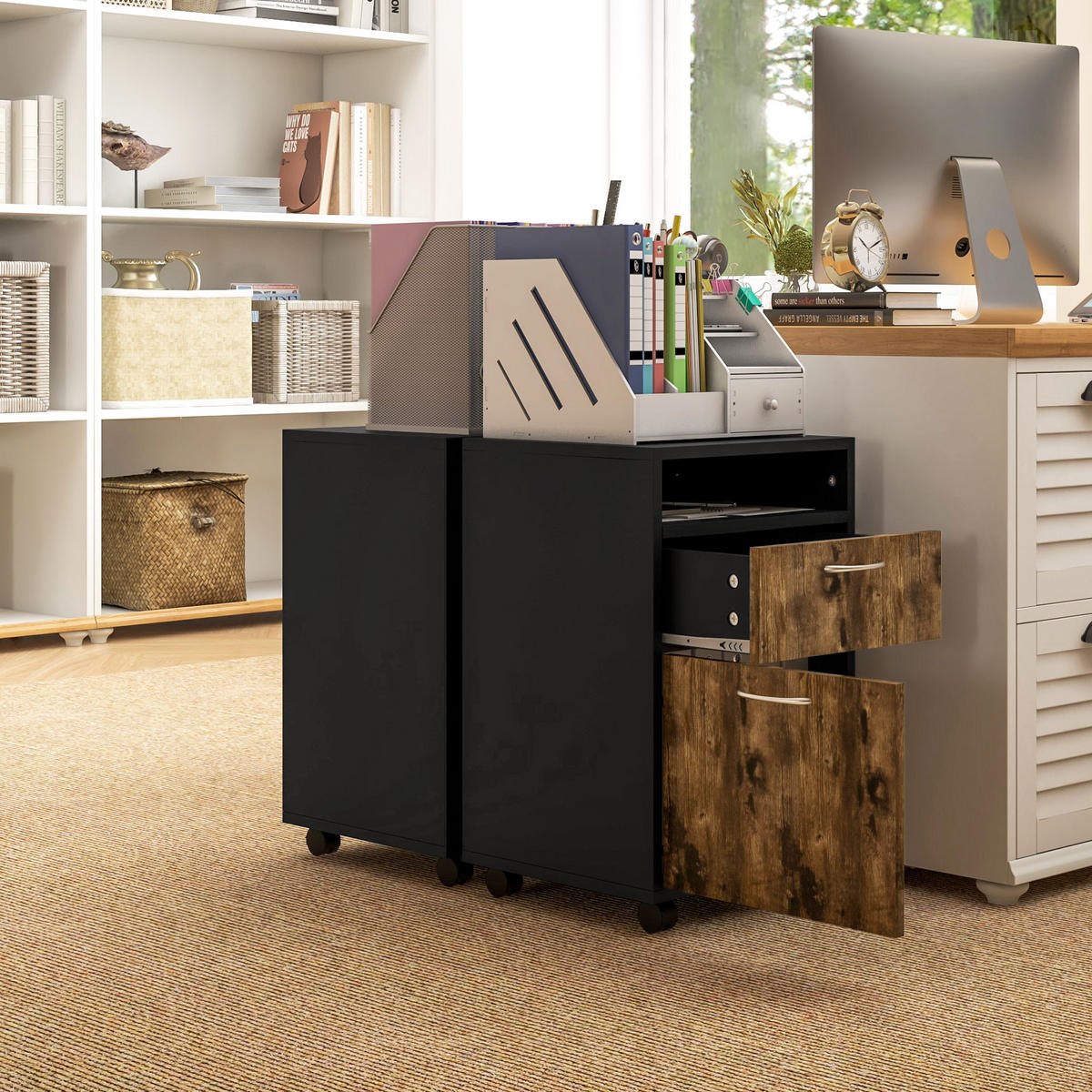 ROLLCONTAINER DE-14470 mit Schublade, Schrank und Nische Rostbraun - Braun, Holzwerkstoff (35/60/40cm) - ComfortXL