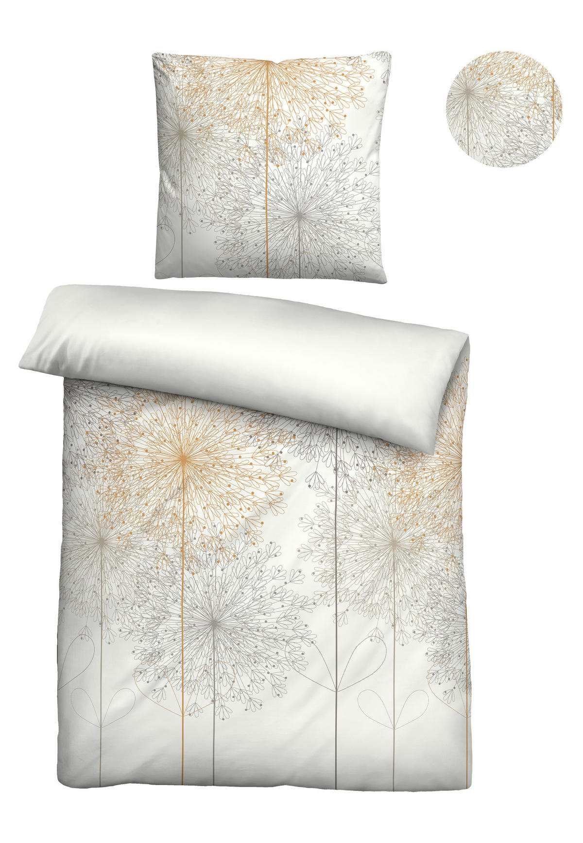 BETTWÄSCHE-GARNITUR Satin Pusteblume Grafisch gold, 135x200 cm + 80x80 cm - Goldfarben, Textil (135/200cm) - biberna