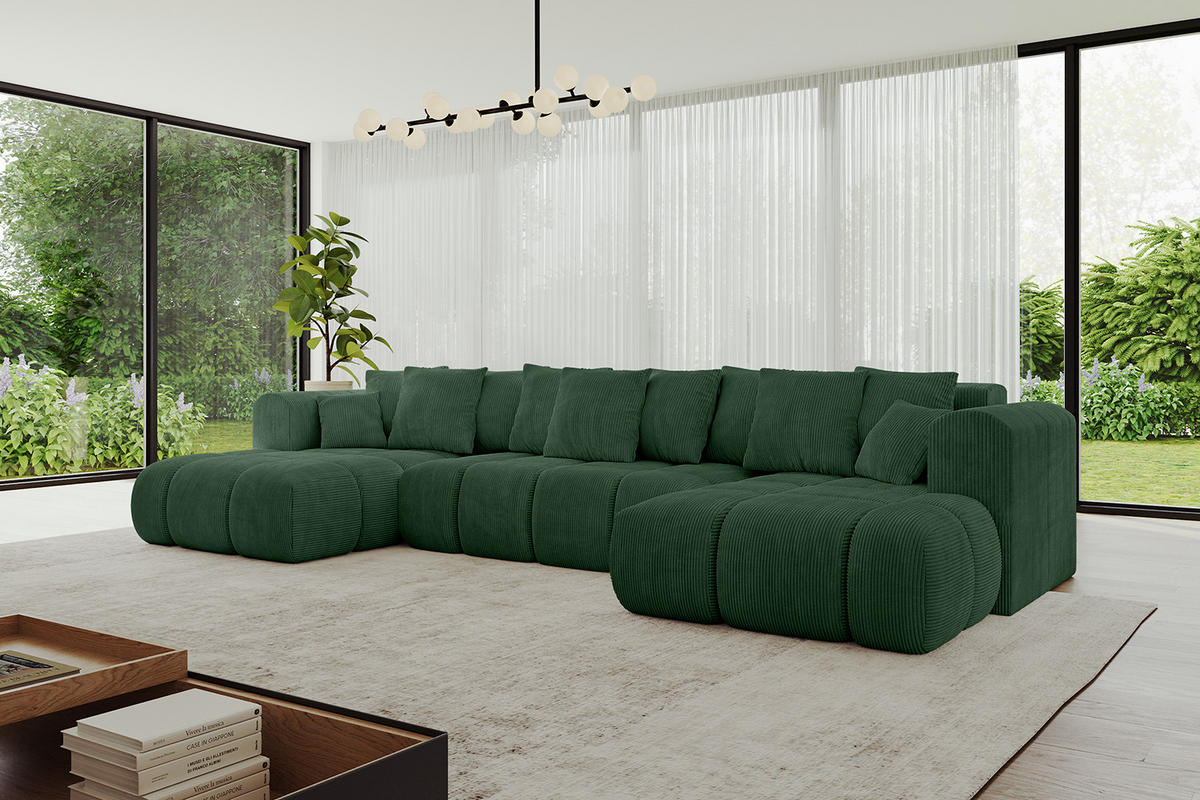 WOHNLANDSCHAFT Ottomane Links CLOUD-U-v1 414x180x40 Grün Cord - Grün, Holzwerkstoff/Kunststoff (414/90/180cm) - ALTDECOR