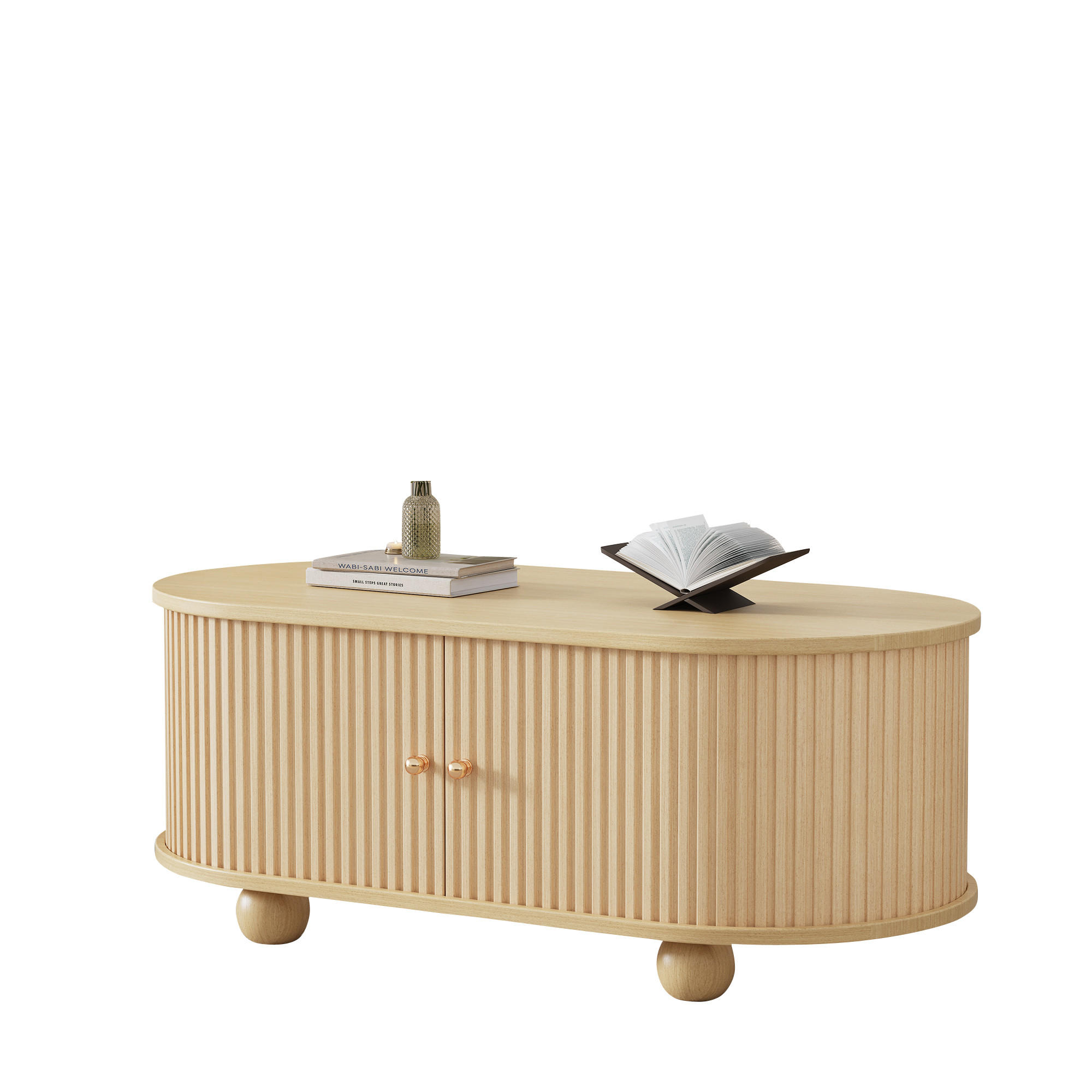 COUCHTISCH in Naturfarben mit Stauraum und Schiebetüren für Wohnzimmer, B100/T50/H40 cm - Naturfarben, Holz/Holzwerkstoff (50/100/40cm) - STILVORA