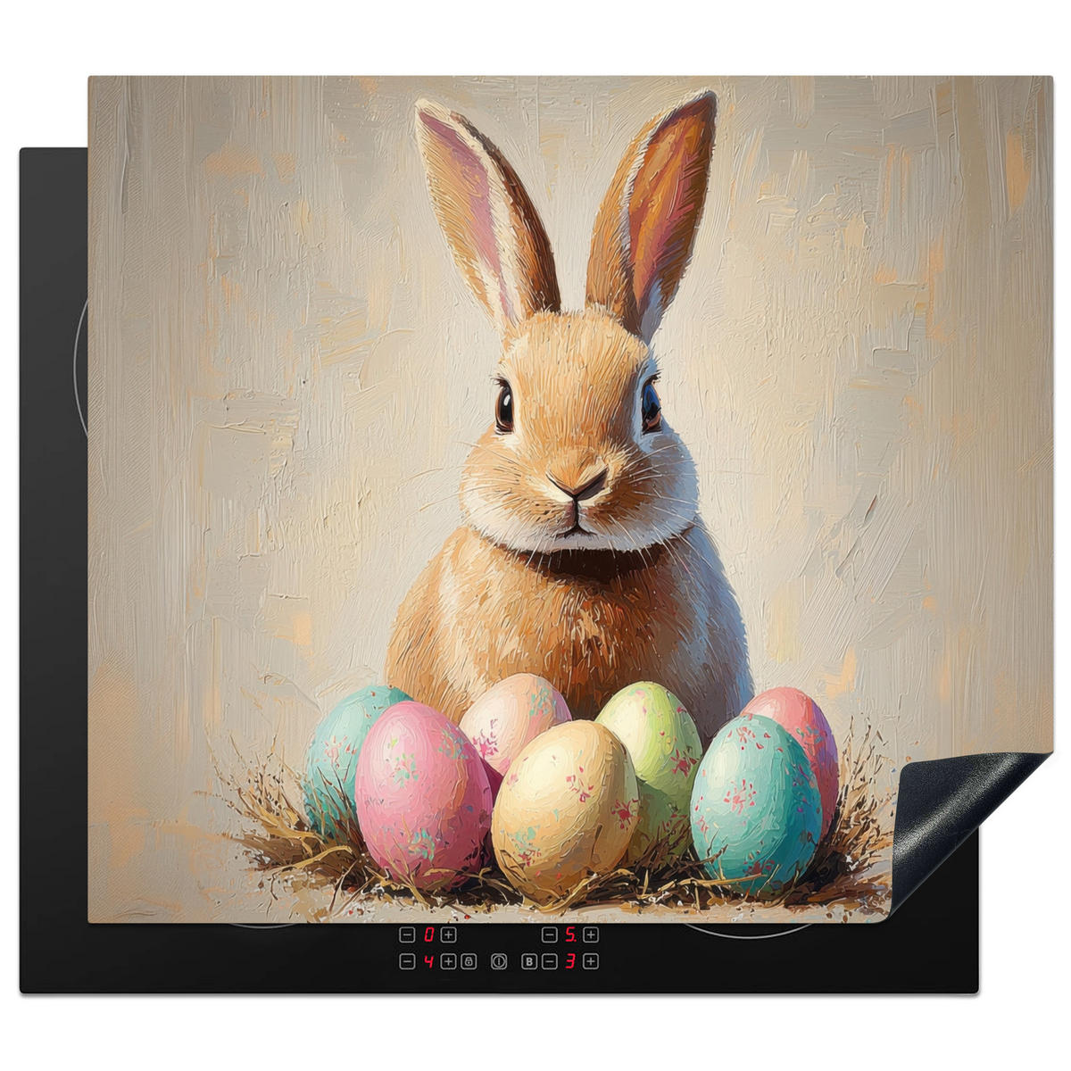 HERDABDECKPLATTE Osterhase - Pastell - Eier Abdeckung Ceranfeld 57.6x51.6 cm - Beige, Kunststoff (57.6/51.6/0.2cm) - MuchoWow