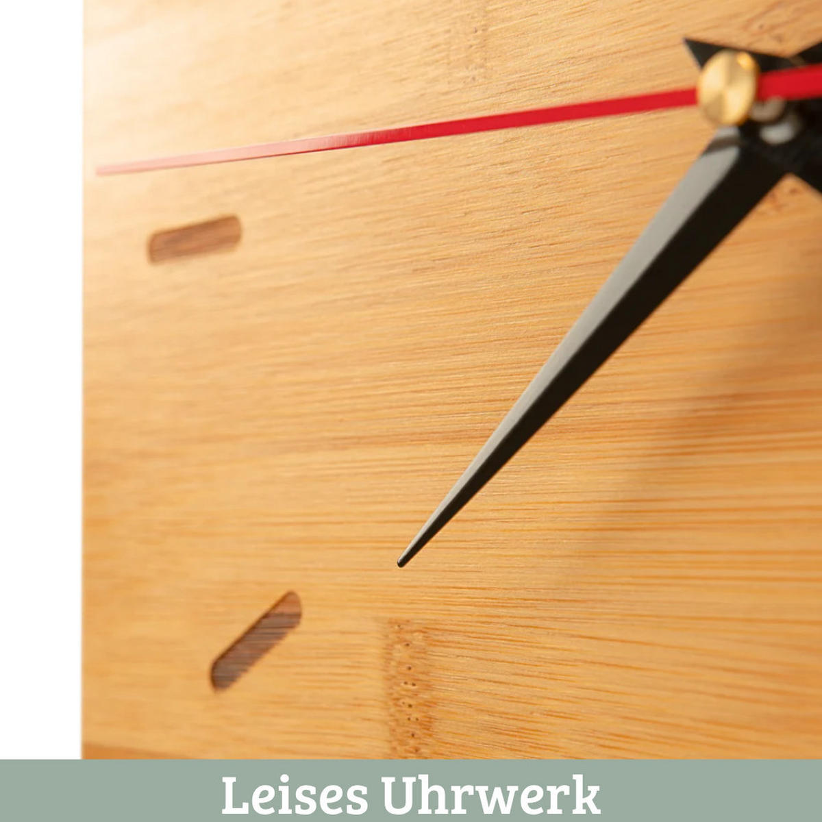 WANDUHR groß Holz BAMBUS 50x50 cm Quadratisch Geräuschlos - Braun, Holz (50/50/2cm) - DELUKE