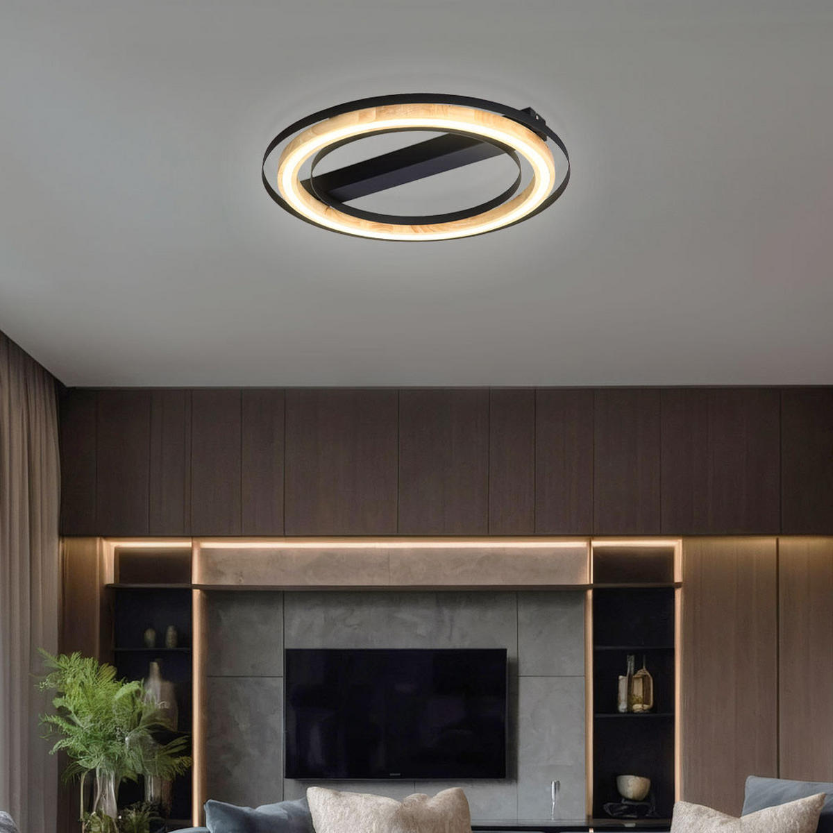 LED DECKENLEUCHTE Metall Bambus Schwarz - Schwarz, Holz (56/56/6cm) - Nowa