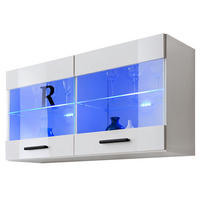 HÄNGEVITRINE SAVONA, Weiss, LED Blau - Schwarz/Weiß, Glas/Holzwerkstoff (100/50/27.2cm) - Komodee