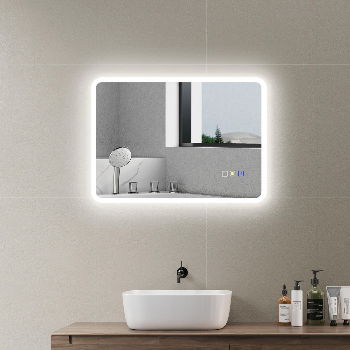 BADEZIMMERSPIEGEL DE-15174 50/70 cm mit Bluetooth und 3 LED-Farben Silber - Silberfarben, Glas (3.5/50/70cm) - ComfortXL