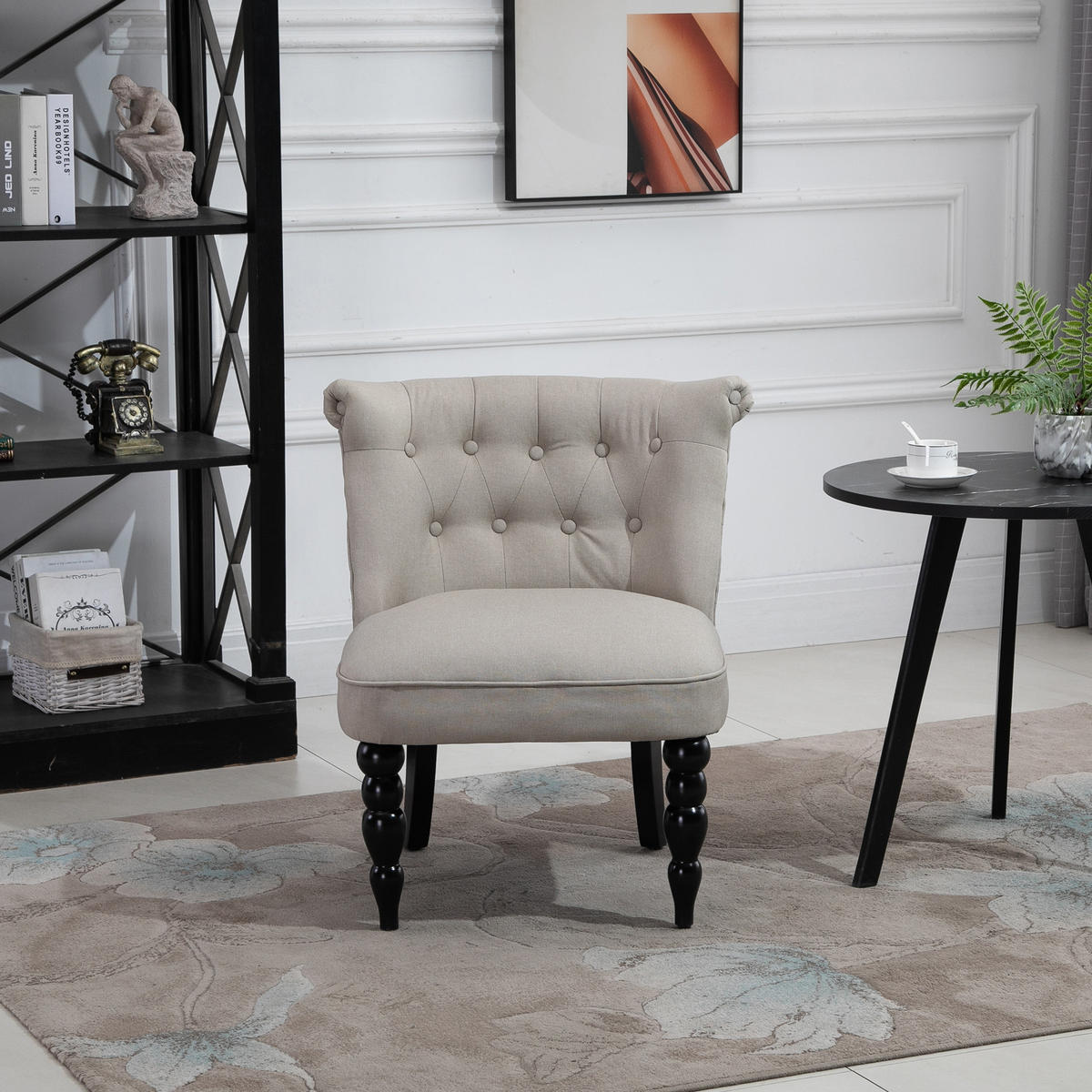 RELAXSESSEL Vintage Ruhesessel Relaxstuhl Leinenbezug Holzgestell Beige+Schwarz - Beige, Textil (67/78/67cm) - HOMCOM