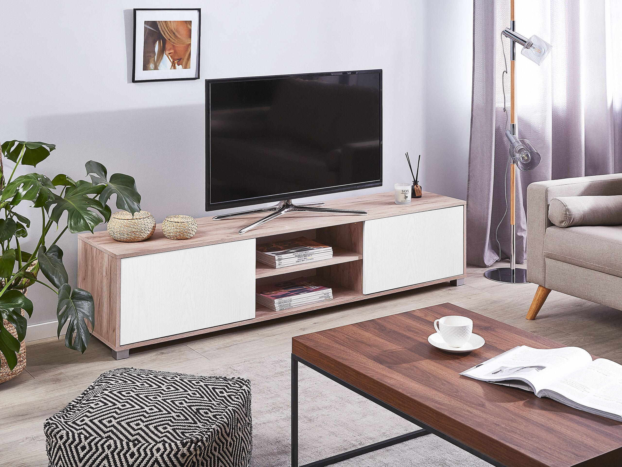 TV-MÖBEL Helleres Braun, Weiß LINCOLN 41/180/41 cm - Hellbraun, Holzwerkstoff (180/41/41cm) - Beliani