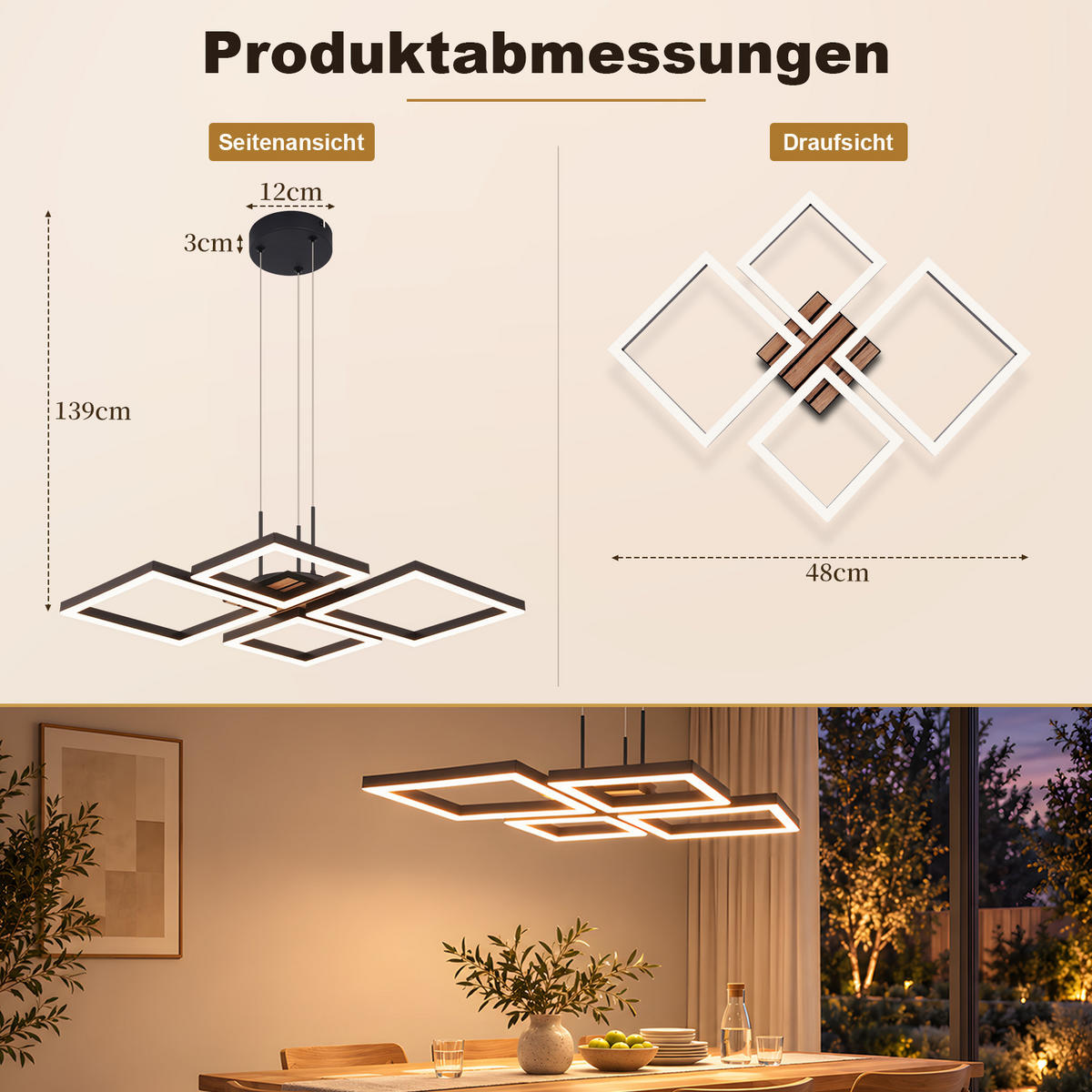 LED PENDELLEUCHTE Orvlon 48/45.5/139 cm - Schwarz, Kunststoff/Metall (48/45.5/139cm) - ZMH