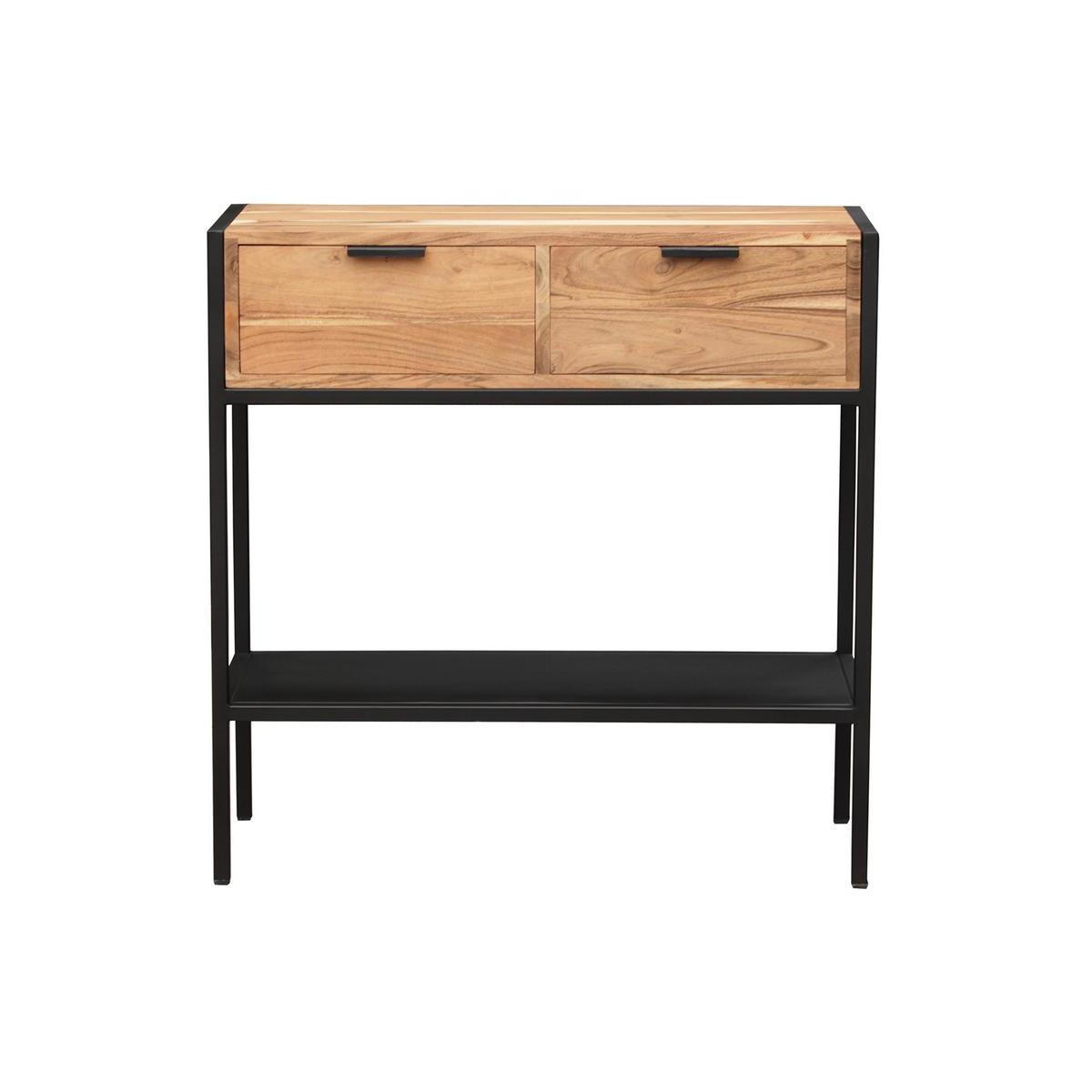 KONSOLE Akazie Schwarz Metall 2 Schubladen ARTHUS - Eukalyptusholzfarben, Holz (80/35/80cm) - Miliboo