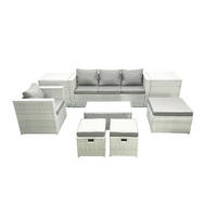 GARTENSET mit 3-SITZER SOFA,COUCHTISCH Polyrattan Hellgrau-Mix 7-Sitzer - Hellgrau/Grau, Glas/Kunststoff - Fimous