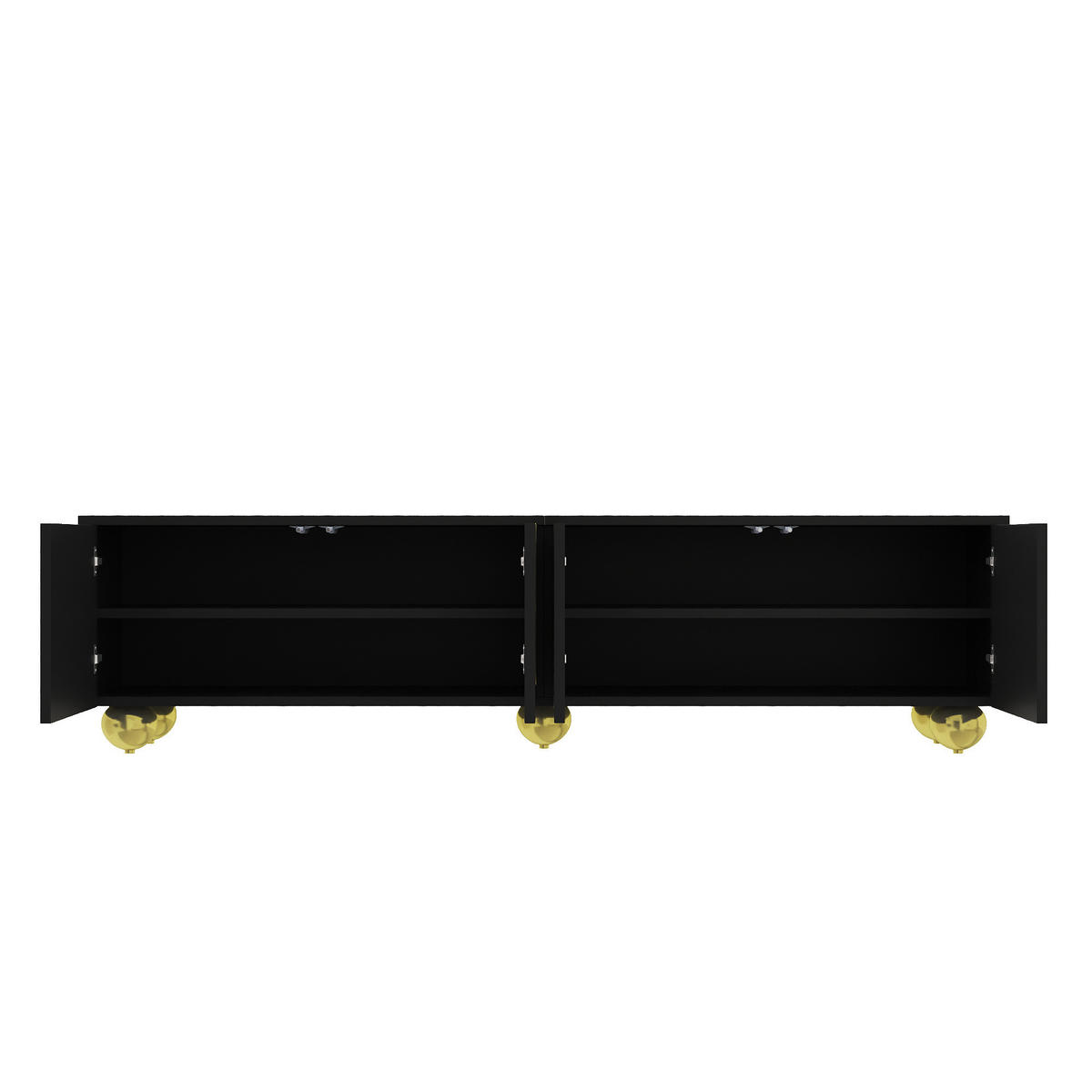 TV-ELEMENT 170/38/44 cm Schwarz mit offenen Fächern, goldenen Griffen und goldenen Füßen - Schwarz, Holz (170/44/38cm) - Oxeza