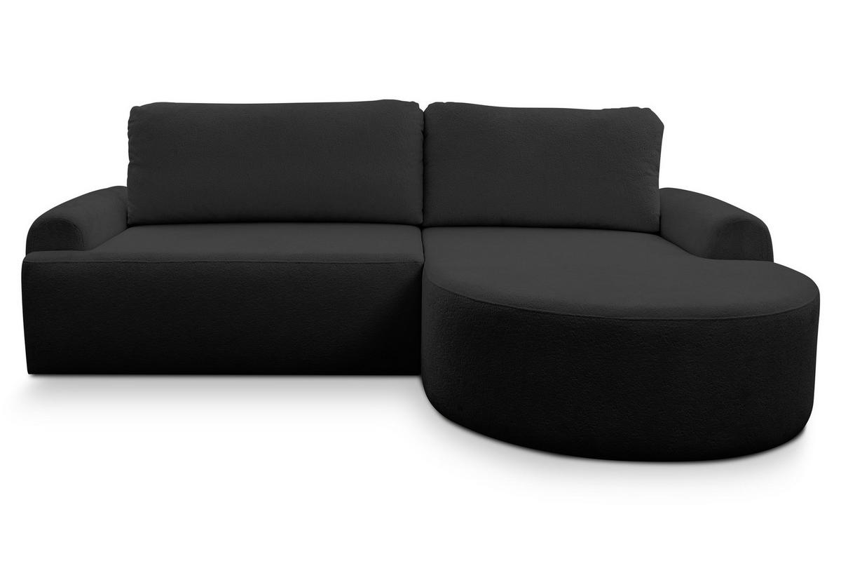 ECKSOFA Dream in L-Form mit Schlaffunktion und Bettkasten, Farbe: Schwarz, Bouclé-Stoff, Ottomane Rechts - Schwarz, Textil (260/136cm) - VENASI MÖBEL