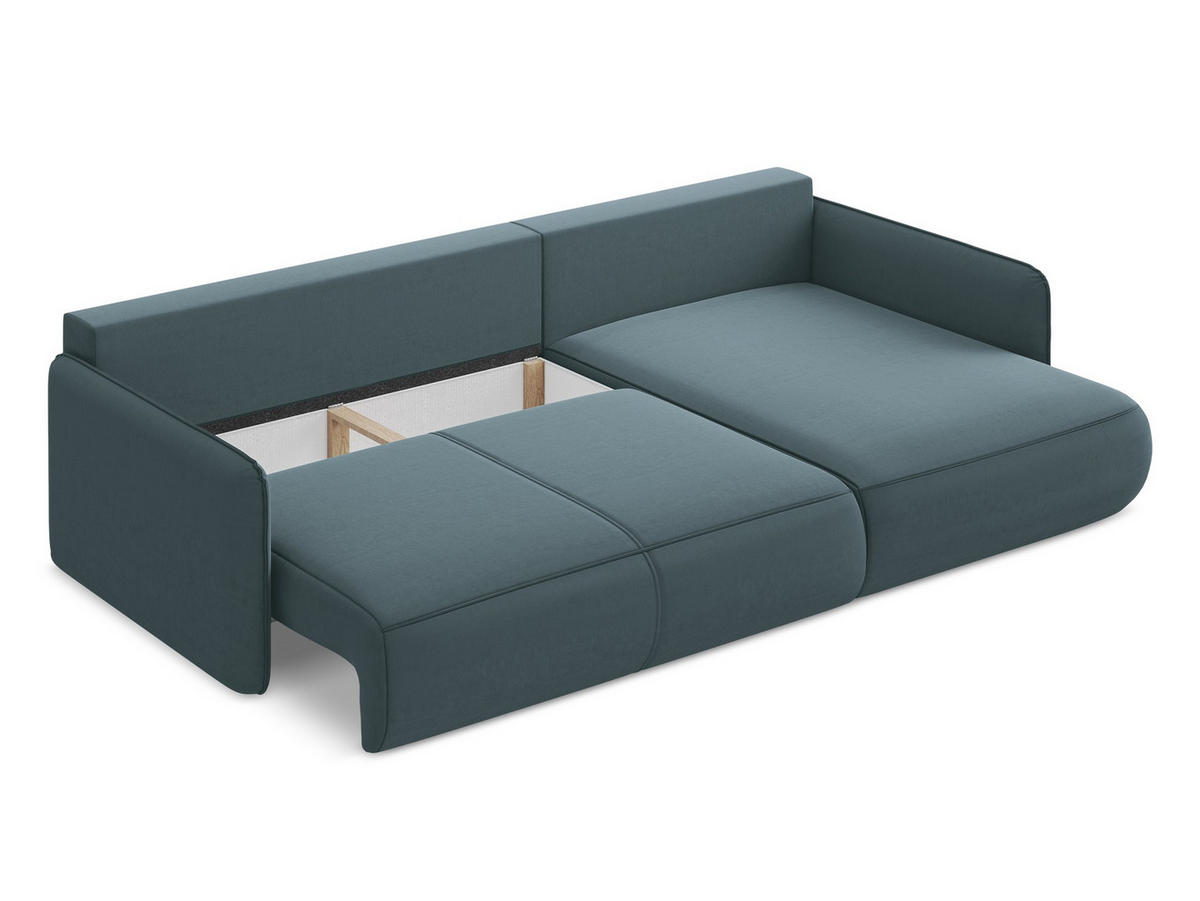 ECKSOFA mit Schlaffunktion Samt Stoff Blau - Blau/Petrol, Kunststoff/Textil (240/148cm) - Makamii