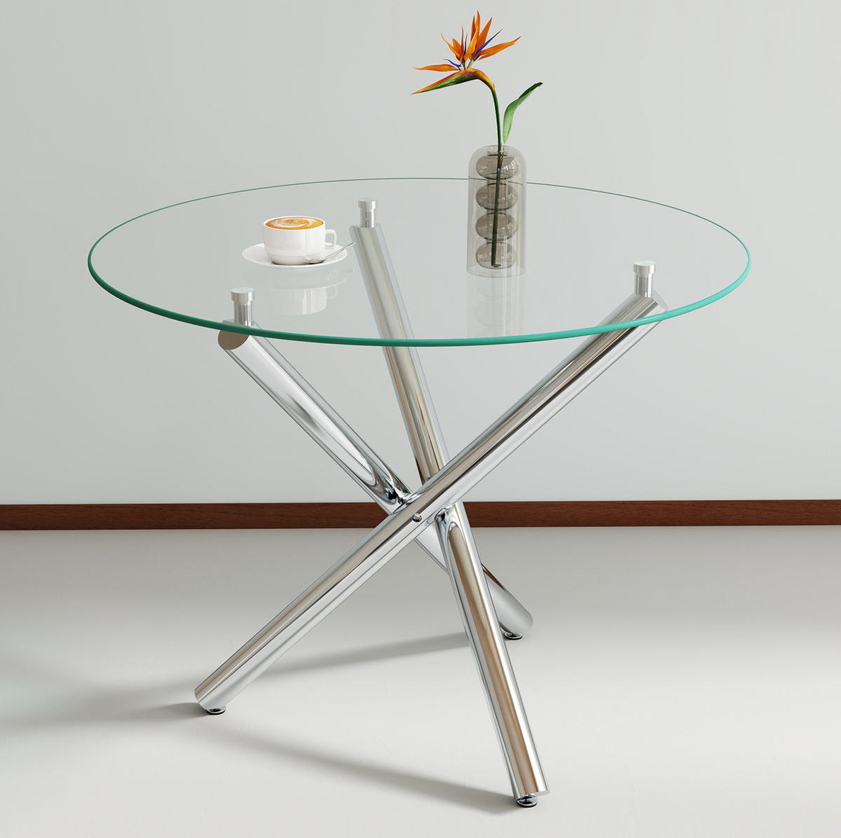 ESSTISCH 80/80/76 cm silber aus Glas mit verstellbaren Gleitern - Silberfarben, Metall (80/80/76cm) - OKWISH