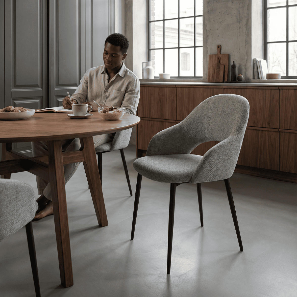 STÜHLE 2er-Set mit Stoffbezug und Metallfüßen 57/84/54 cm - Grau, Textil (57/84/54cm) - Calicosy
