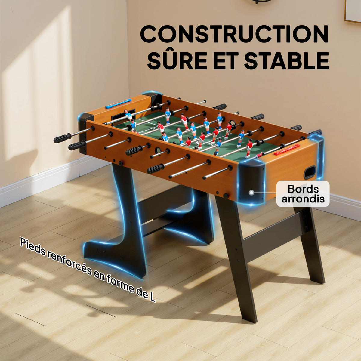 TISCHFUSBALL DE-18855 22 Spieler, 2 Bälle, 8 Stangen Braun - Braun, Holzwerkstoff (107.5/118cm) - ComfortXL