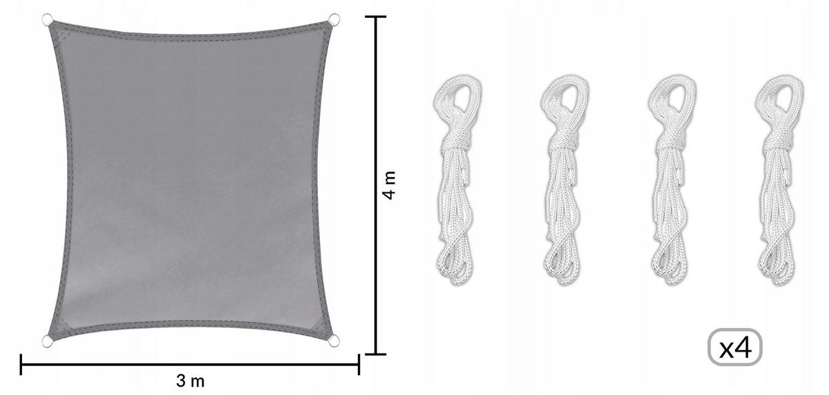 SONNENSEGEL Wasserdicht Rechteckig Grau 4x3m - Grau, Textil (400/300cm) - KRUMAD