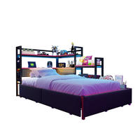 KOVOVÁ postel 90/200 cm s LED osvětlením, USB porty a úložným prostorem, černá - černá, kov (90/200cm) - Redom