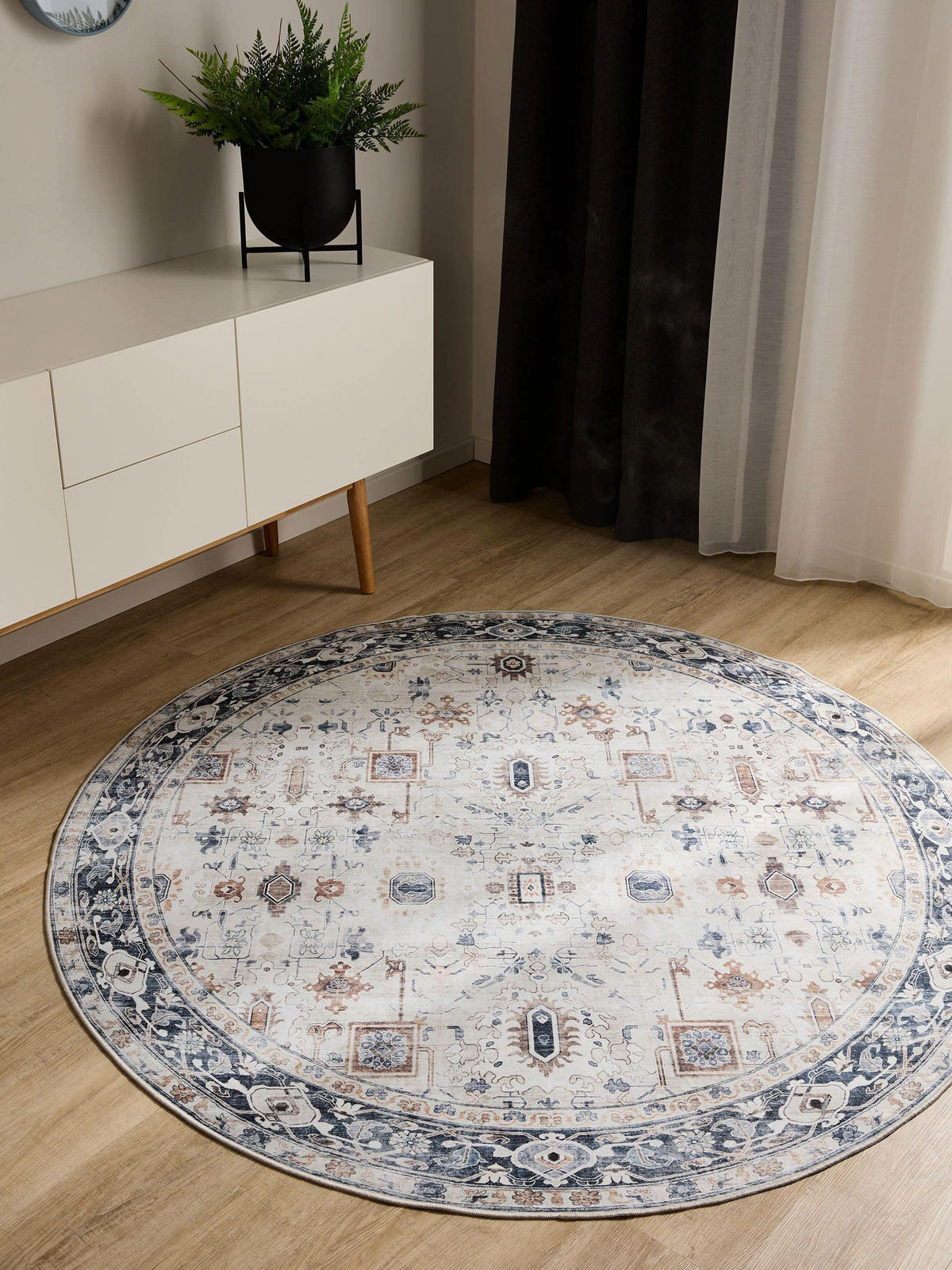 VINTAGE-TEPPICH George waschbar ø 120 cm rund - Creme/Grau, Kunststoff (120/120cm) - benuta