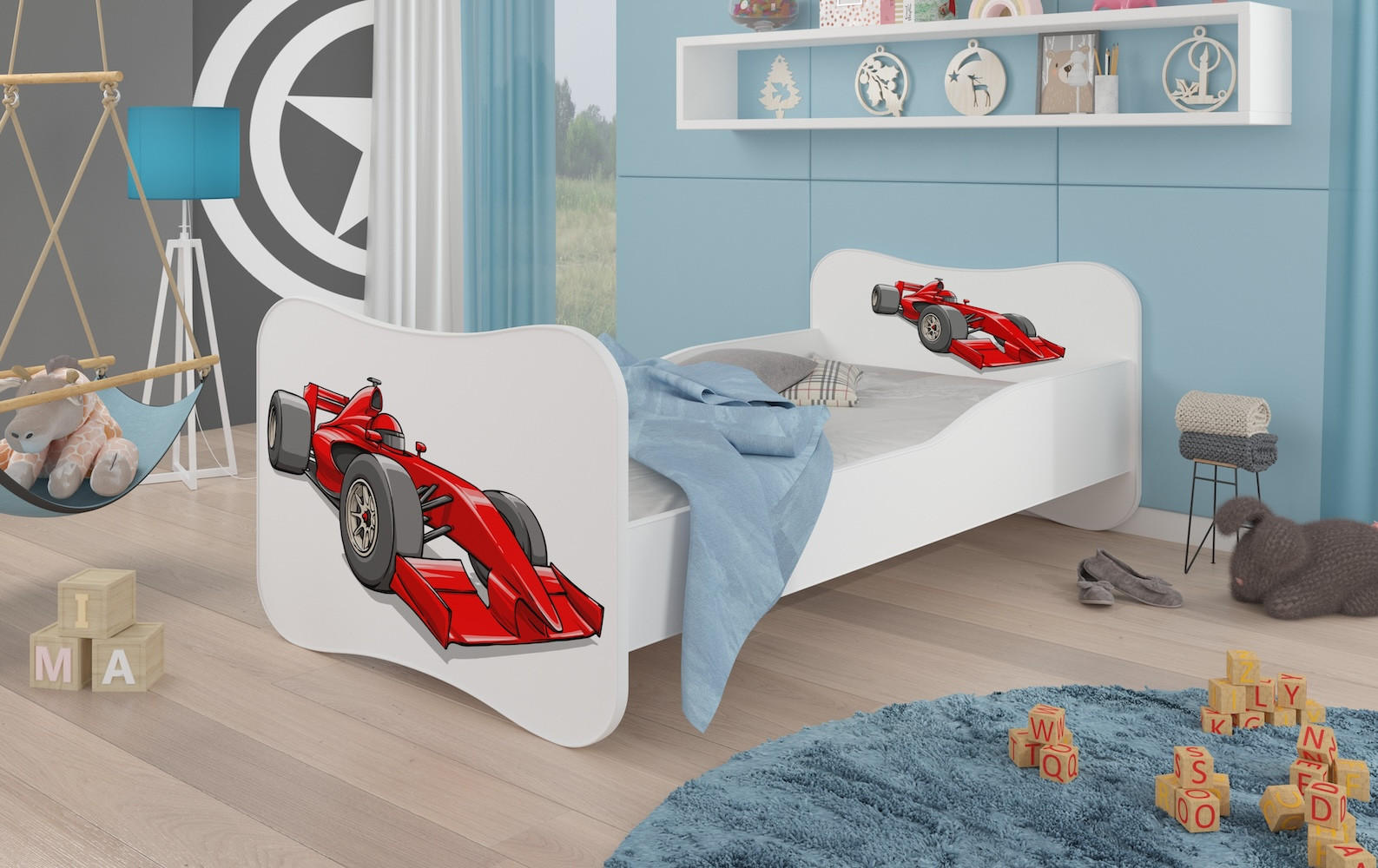 KINDERBETT Gonzalo weiß / rot / grau 88 / 164 / 63cm - Rot/Grau, Holz/Holzwerkstoff (80/160cm) - Feldmann-Wohnen