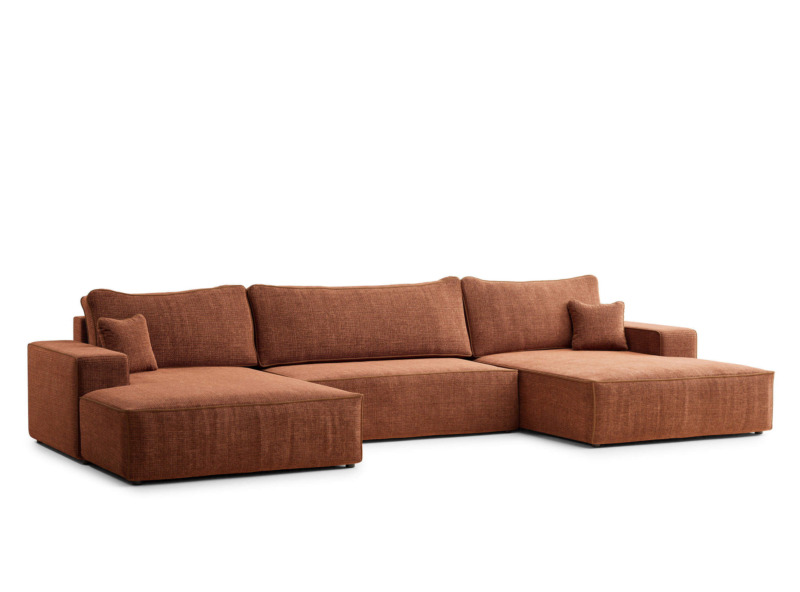 WOHNLANDSCHAFT Deseo Rostfarbe Chenille-Stoff - Rostfarben/Schwarz, Holz/Holzwerkstoff (398/70/148cm) - Maison de Reve