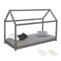 HAUSBETT 80/160 Grau mit Matratze und Lattenrost - Grau, Holz (88/137/166cm) - Homestyle4u