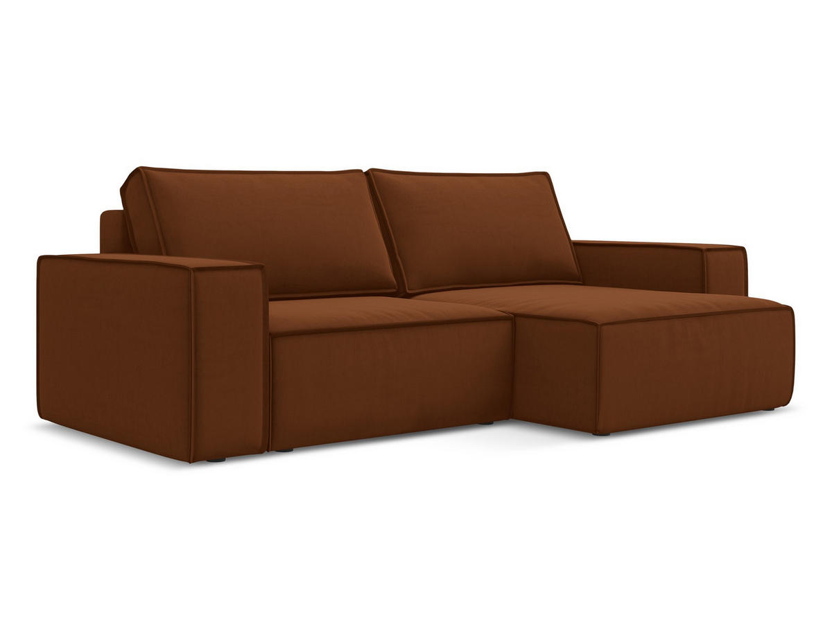 ECKSOFA mit Schlaffunktion Samt Stoff Orange - Terracotta/Schwarz, Kunststoff/Textil (257/148cm) - Makamii