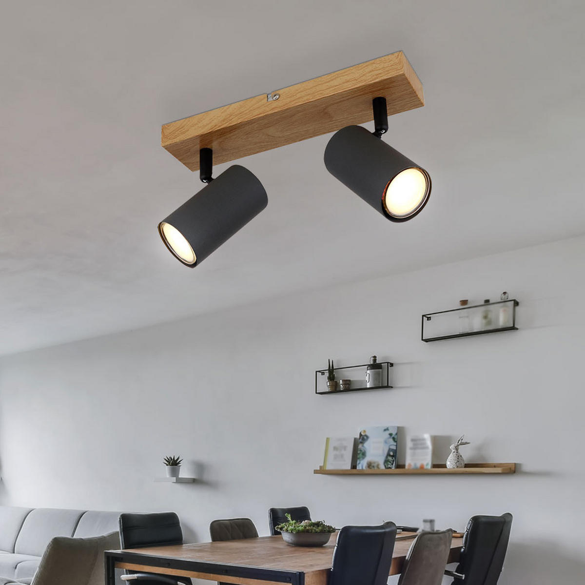 DECKENSTRAHLER Metall Holzoptik Braun 2 flammig - Braun, Metall (26/6/12cm) - Globo Lighting