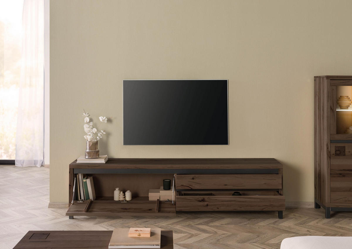 TV-BOARD Kernbuche 220x40x56 tabacco braun geölt VILLANDERS #254 - Braun, Holzwerkstoff (220/56/40cm) - Massivmoebel24
