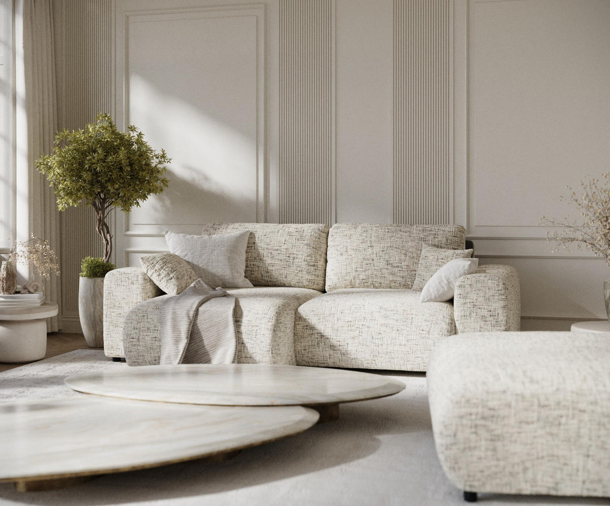 ECKSOFA Zanzibar Beige Webstoff - Beige/Schwarz, Holz/Holzwerkstoff (237/144cm) - Maison de Reve