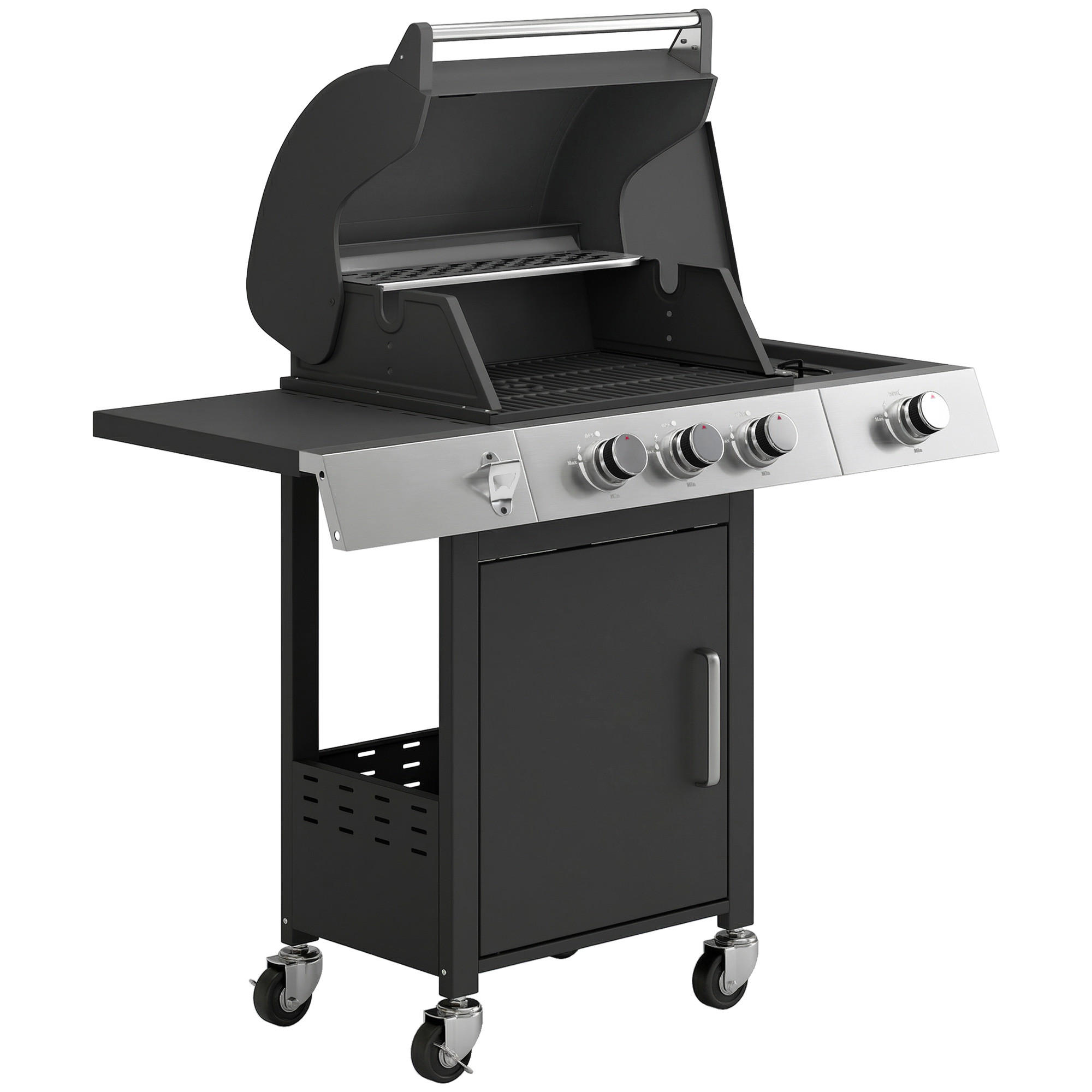 GASGRILL Edelstahl Metall Schwarz - Schwarz, Metall (50/109/109cm) - Outsunny