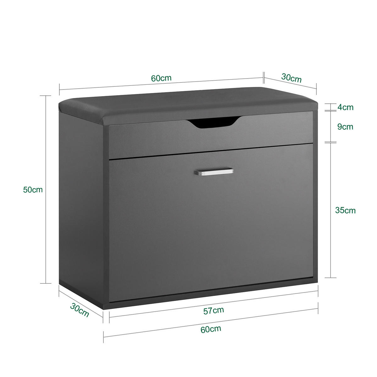 SCHUHBANK Grau - Grau, Holzwerkstoff (60/50/30cm) - SoBuy