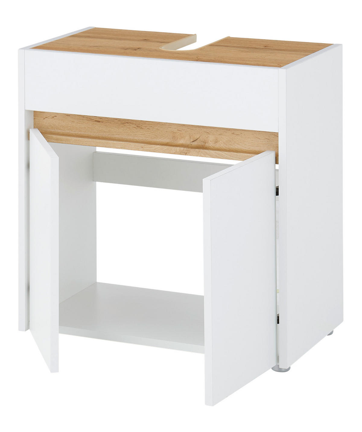 WASCHBECKENUNTERSCHRANK weiß, Wotan Eiche, Badezimmer Unterschrank 60 cm - Silberfarben/Eiche Wotan, Holz/Holzwerkstoff (60/62/34cm) - Furn.Design