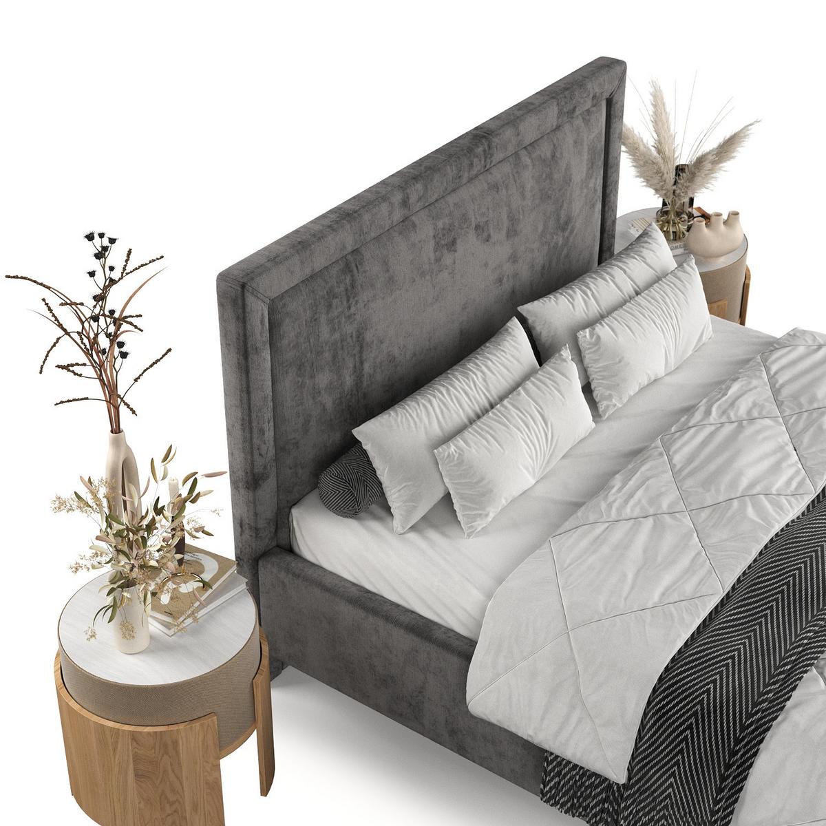 POLSTERBETT Vega 140/200 cm Anthrazit im Lotta Stoff - Anthrazit/Naturfarben, Holz/Holzwerkstoff (140/200cm) - AltaBeds