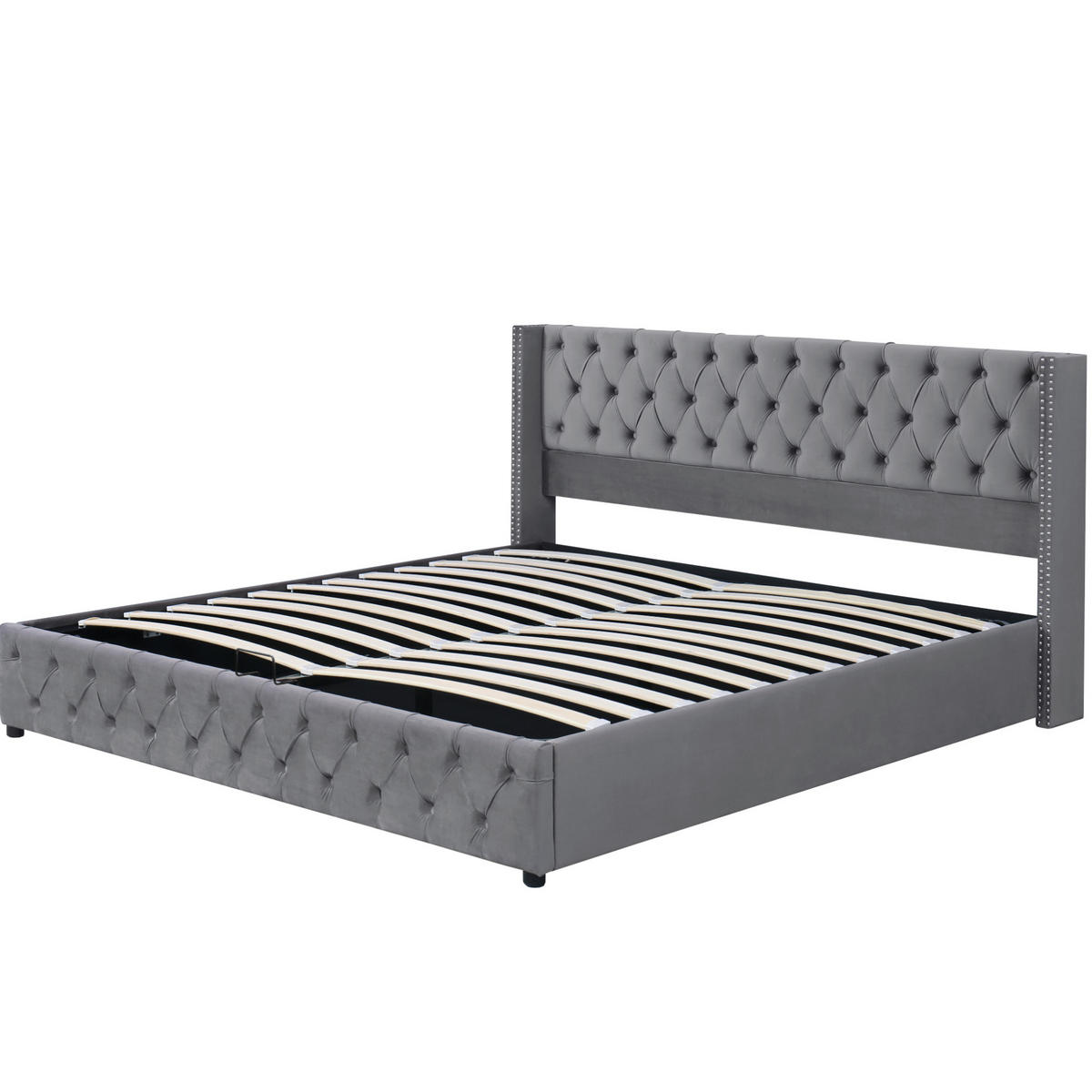 POLSTERBETT mit Bettkasten 180x200 cm Samt Grey - Grau, Metall (180/200cm) - Meubliv