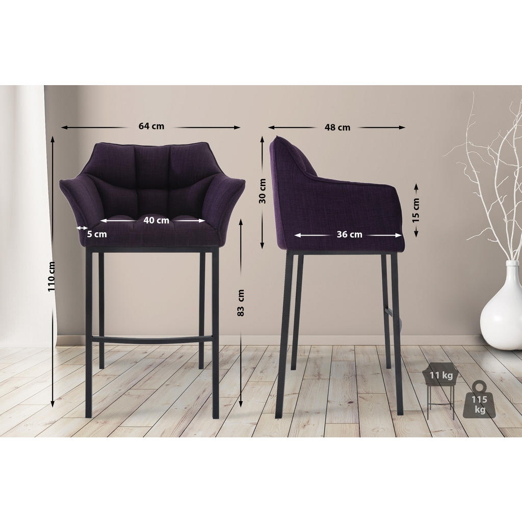 Thumbnail - CLP Barhocker, Lila, Textil, 64x110x48 cm, Esszimmer, Barmöbel, Barhocker