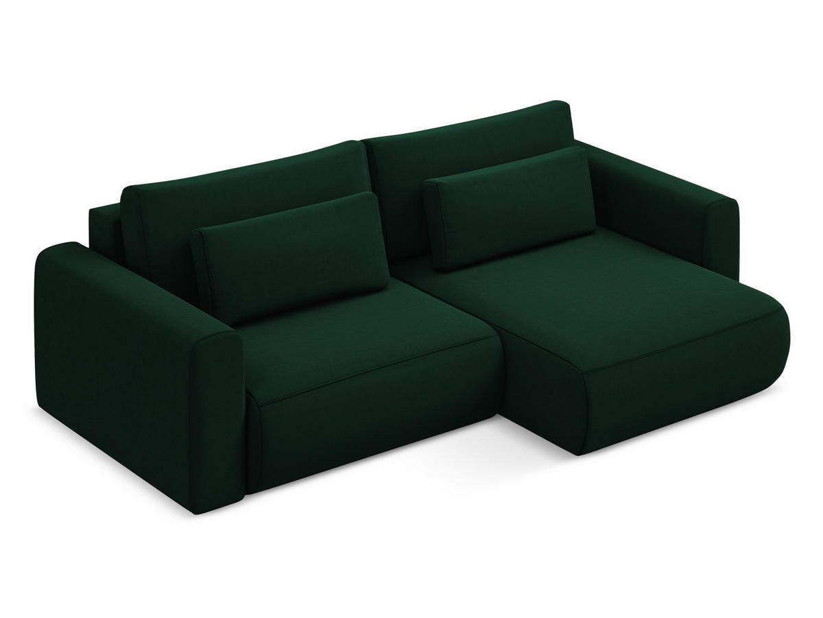 ECKSOFA mit Schlaffunktion Samt Stoff Grün - Dunkelgrün/Schwarz, Kunststoff/Textil (240/149cm) - Makamii