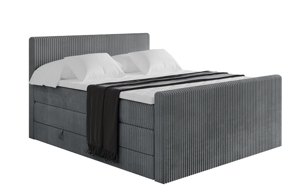 BOXSPRINGBETT mit Matratze H3|H4 und Lattenrost - TOLO-Z KING 200x200 Cord - Dunkelgrau - Dunkelgrau, Holzwerkstoff (200/200cm) - ALTDECOR
