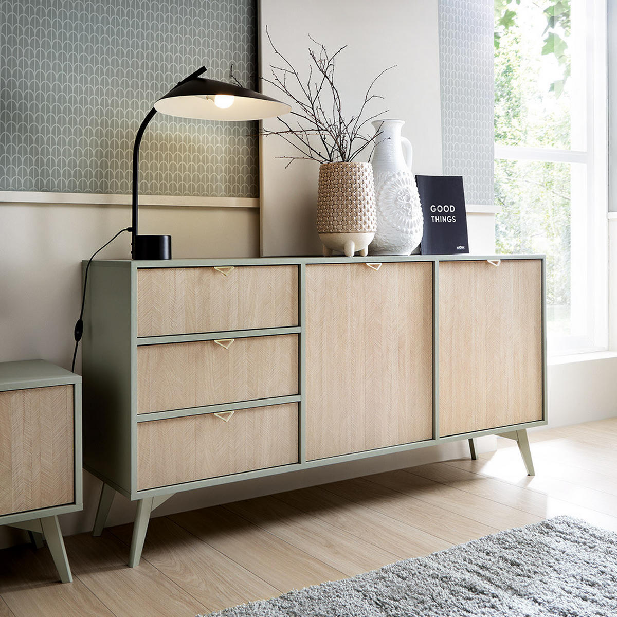 SIDEBOARD Fareham-160 - Grün, Holzwerkstoff (158/80/38cm) - Lomado